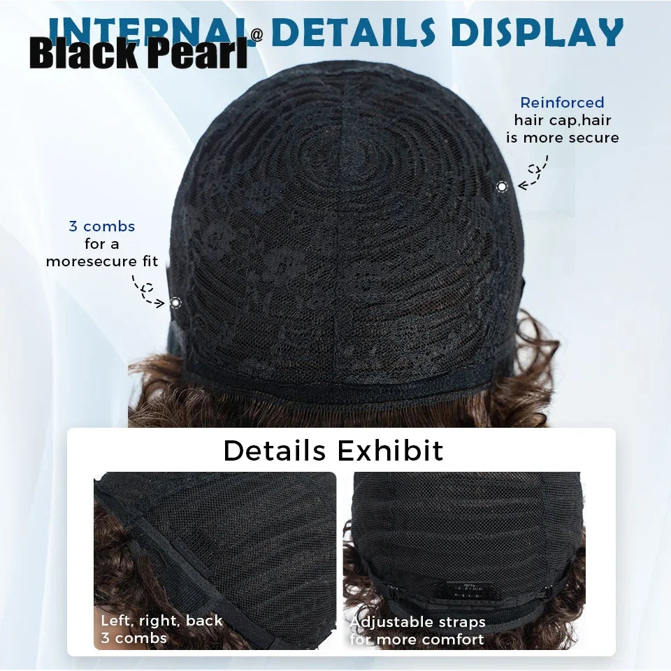 Brazilian Afro Puff Pixie Bob Wig 99J Natural Brown Full Machine Made Pre-Plucked Bangs 100% Human Hair For Black Women