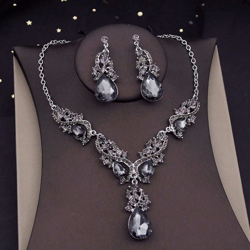 Preciosos juegos de joyas de cristal para mujer, lujoso conjunto de collar y pendientes tipo gargantilla para vestidos de novia, accesorios de collar para disfraces nupciales