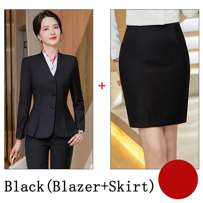Trajes de falda de negocios para mujer, de primavera, formales, uniformes, blazers femeninos para mujer, conjuntos profesionales para oficina
