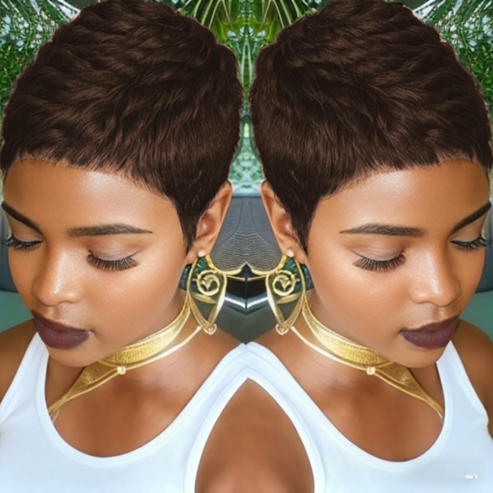 Perruques coupe pixie courte Cheveux Humains Lisses Perruque Entièrement Faite à la Machine Pour Femmes