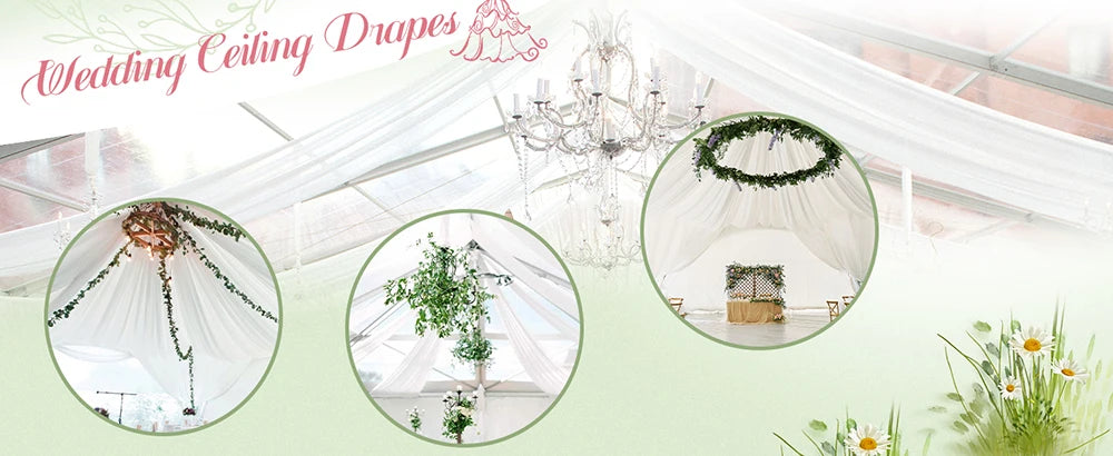 Bryllupsgardiner Takdekorasjon Chiffon Gjennomsiktig Gardin til Bryllupsmottak Bursdagsfest Buegardiner Telt Soverom Bakteppe