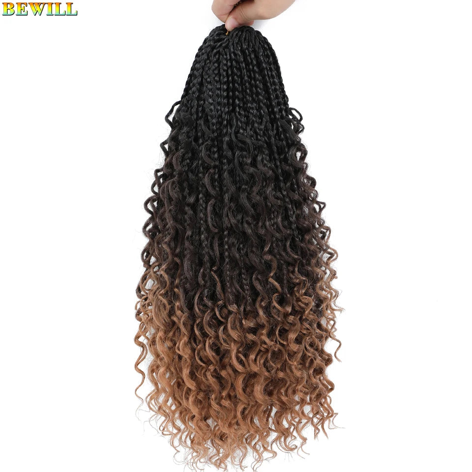 18" Long Boho Braids Extensions Goddess Box Braids Crochet Hair Black Purple Pink Synthetic Braiding Hair Bohemian Hippie Braids