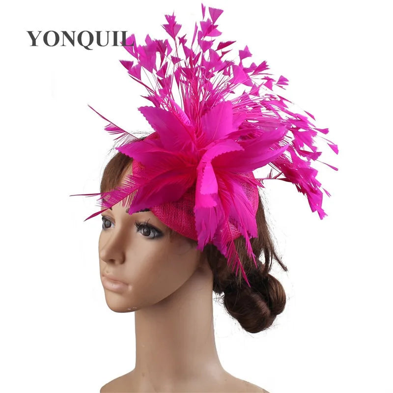 Fashion Feathers Hats Sinamay Fascinators Chapeau Elegant Women Hair Fedora Accessory Ladies Party Tea Race Headwear With Clips