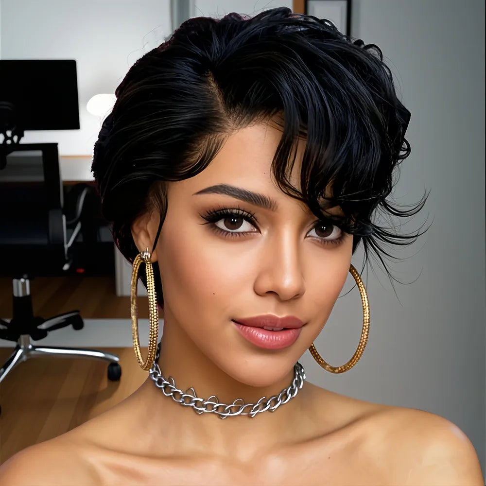 6" Lace Pixie Cut Wig (Curly)
