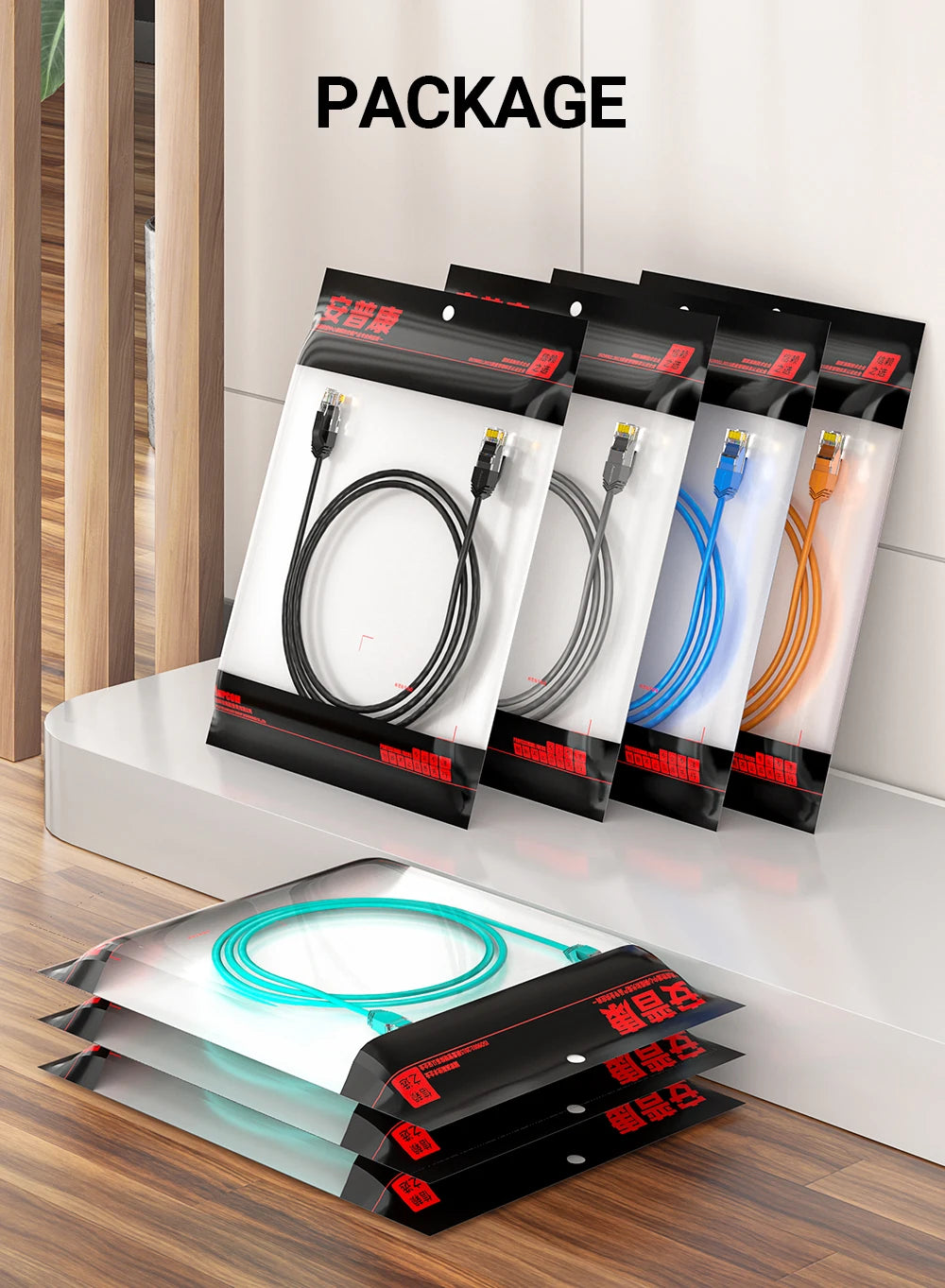 AMPCOM Ethernet Cable, Ultra Thin Cat6 RJ45 Lan Cable UTP RJ 45 Networking Cables Patch Cord for Desktop Computers Modem Router