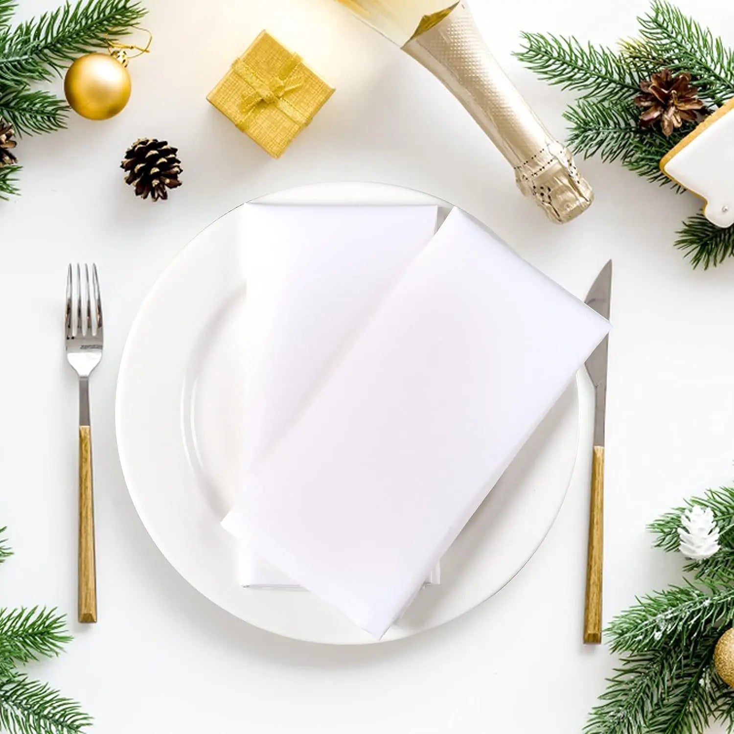 Paquete de 12 servilletas de cena 100% algodón, de 45 x 45 cm, blancas, suaves, absorbentes y cómodas, ideales para eventos y uso regular.