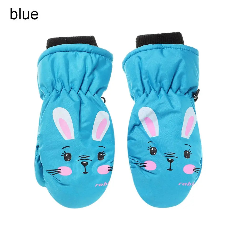 Moda Antideslizante Niños Niñas Dibujos Animados Conejo Guantes de Esquí Infantiles Manoplas Deportivas Impermeables Gruesas Cálidas
