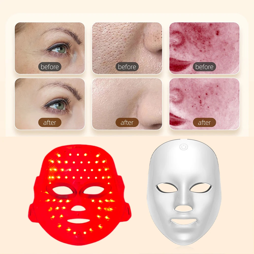 foreverlily 7 Colors Photon Facial LED Mask Red Light Therapy Anti Aging Face Neck Beauty Mask Relaxation Treatment Anti-Wrinkle