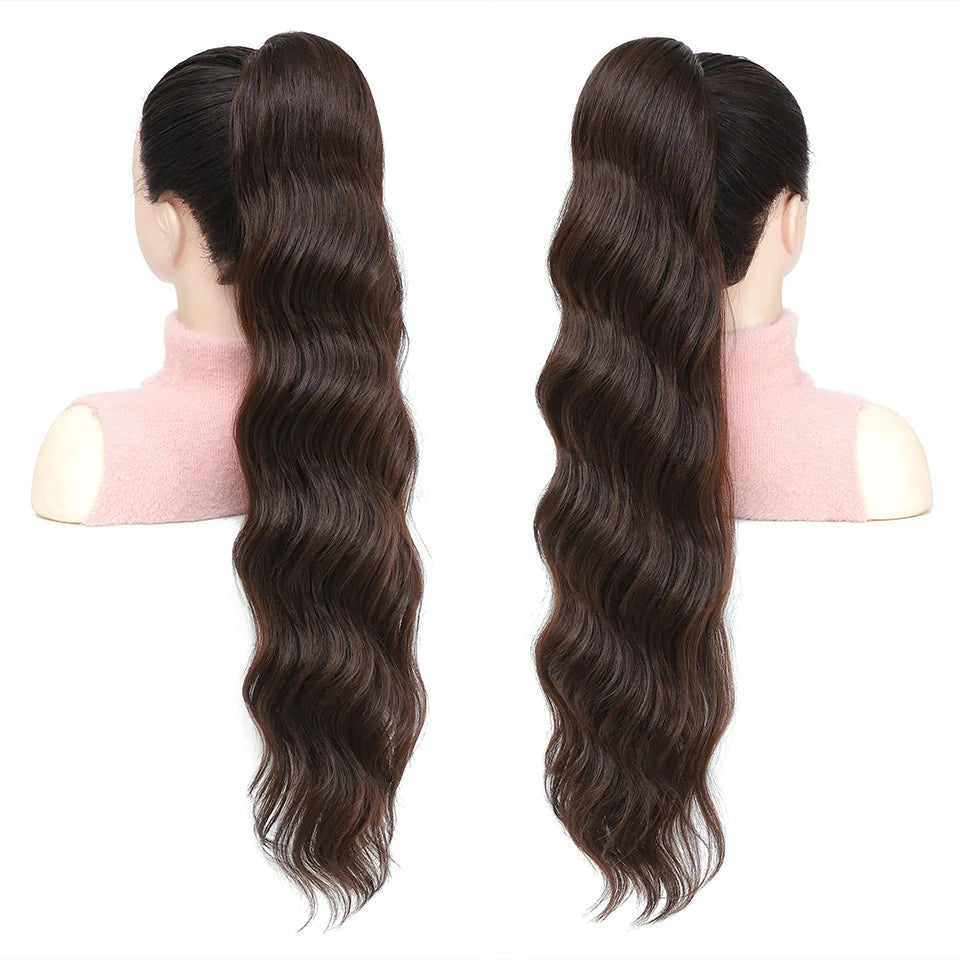 Extensions de queue de cheval bouclée à cordon de serrage de 28 pouces, postiche synthétique à clipser pour femmes noires, longues perruques ondulées pour filles afro