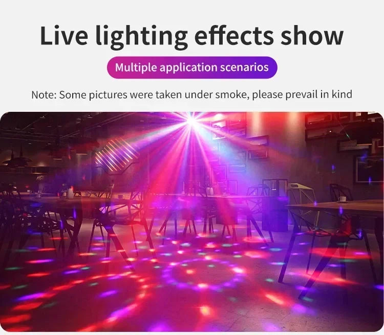 Luz LED de escenario para discoteca, bola giratoria, estroboscópica, control de sonido remoto, mágica, para coche, RGB, regalo de Navidad, fiesta, club, lámpara de espectáculo láser