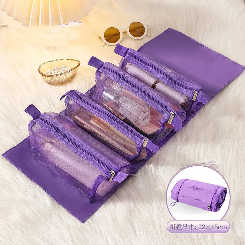 Bolsa de cosméticos desmontable de gran capacidad, 4 en 1, portátil, plegable, de viaje, para guardar cosméticos, neceser