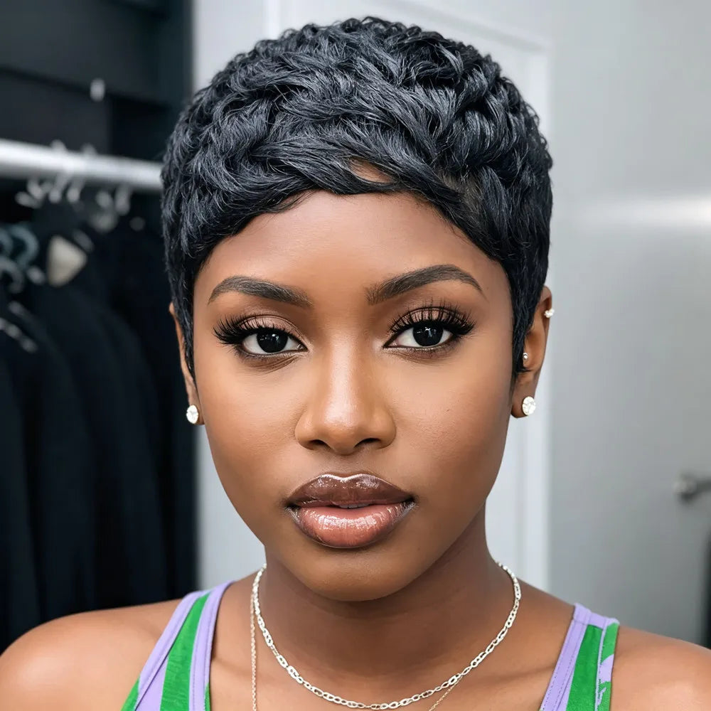 Perruque de cheveux humains coupe pixie couleur marron 99j 4 pouces 150 % densité fabrication à la machine perruques courtes droites dégradées de cheveux humains pour femmes usage quotidien cadeau