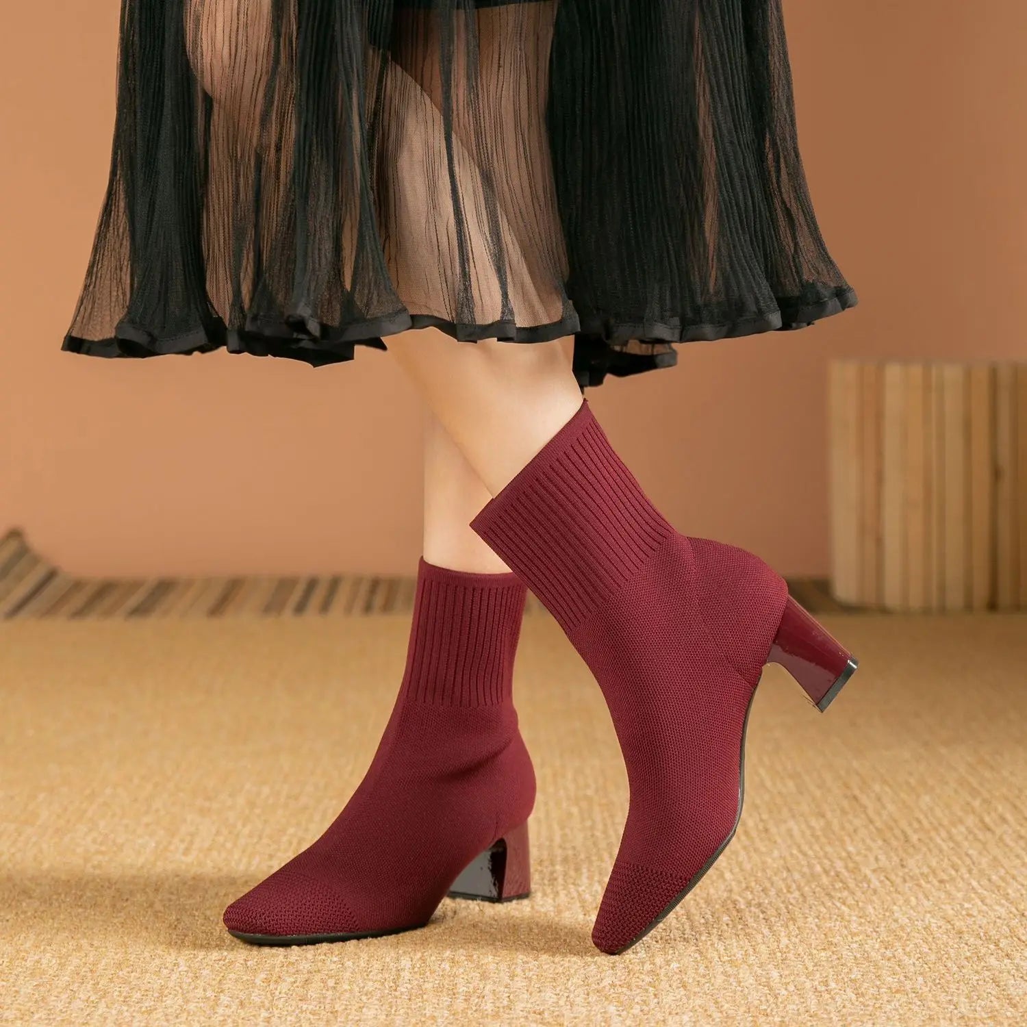 Botas de mujer, nueva moda, punta fina, tejido suave, informales, cómodas (altura del tacón 4.5 cm)