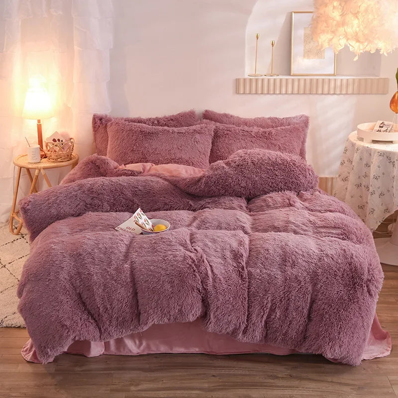 Juego de funda nórdica de felpa de lujo de 3/4 piezas – Ropa de cama cómoda y suave, perfecta para el confort del dormitorio, ideal para habitaciones de invitados y estética de dormitorios universitarios.