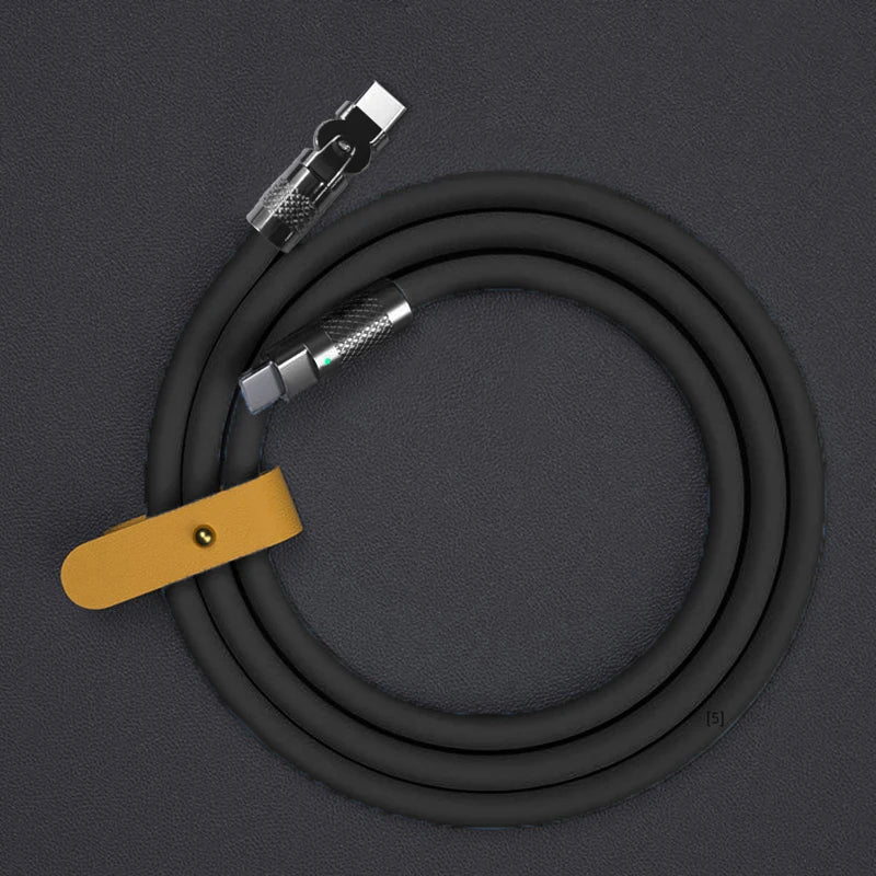 Câble de données USB Type-C 120 W 6 A, charge ultra rapide, coudé à 180 °, en silicone, type-c, 1 m/2 m