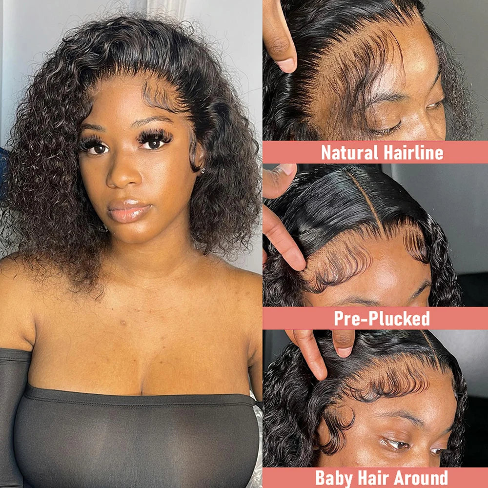 Deep Wave Frontal Wig 13x6 HD Lace Frontal Wig Curly Short Bob Wig Human Hair 13x4 7x5 Glueless Wig Human Hair Ready To Wear Go
