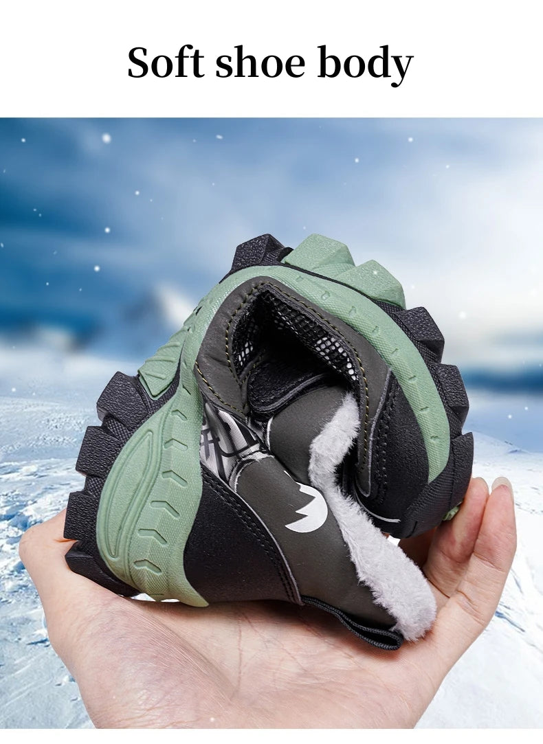 Winter Plus Velvet Hiking Shoes For Kids Non-slip Platform High Top Sports Shoes Boys Outdoor Warm Plush Children's Sneakers