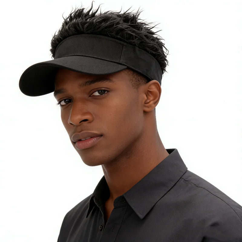 Sombrero de ala ancha con pelo sintético peinado con pinchos, gorra de béisbol de golf anti-UV para hombres y mujeres africanos, gorra de sol con pelo falso para deportes, correr, viseras de protección solar