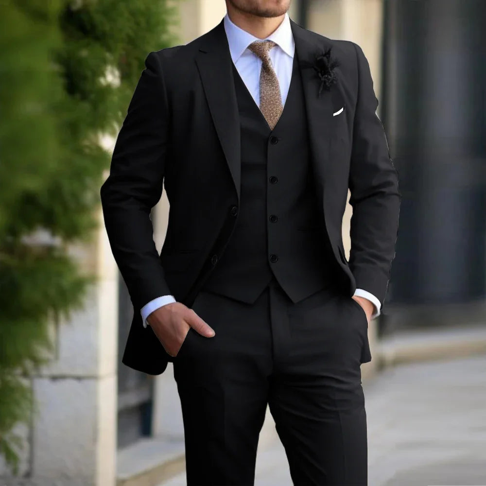 Traje Clásico para Hombre 3 Piezas de Moda Ajustado Blazer Chaleco Pantalones Conjunto Esmoquin Formal de Negocios para Boda Ropa Casual
