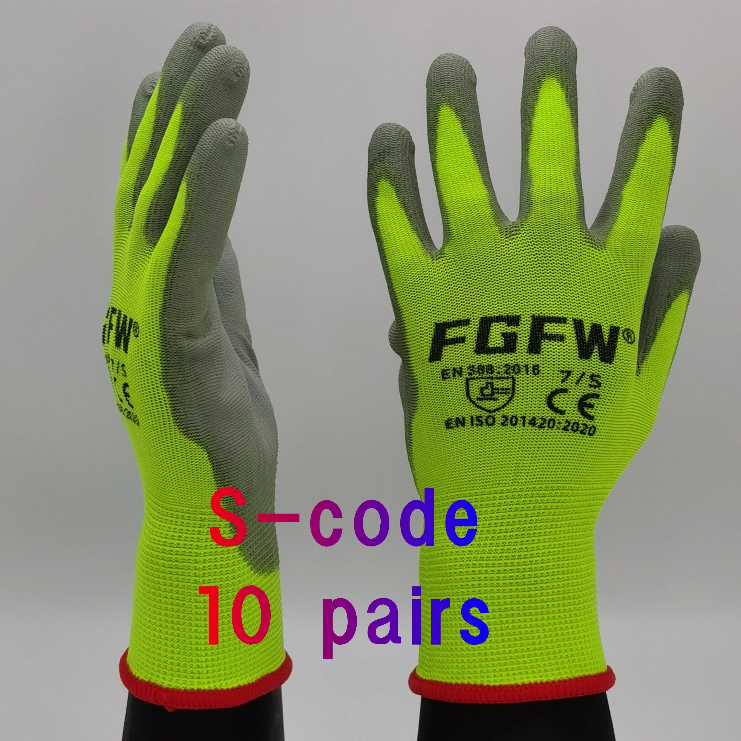 Lot de 10 paires de gants de travail enduits de PU - Gants de sécurité légers et résistants, certifiés EN 388/ISO 20471, tailles S/M/L/XL