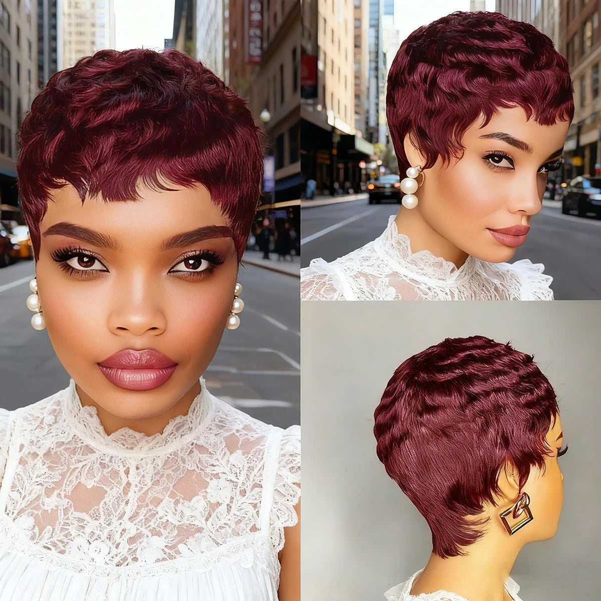 Pelucas Pixie Negras Rizadas Cortas para Mujer, Hechas a Máquina, Onduladas Naturales, Corte Pixie Negro, Precio Asequible, Pelucas para Uso Diario
