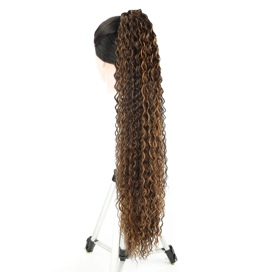 Curly Ponytail Extensions Clip in Synthetic Drawstring Ponytail Wig Long 32Inch Water Wave Afro Pony Tail Women Hairpiece False