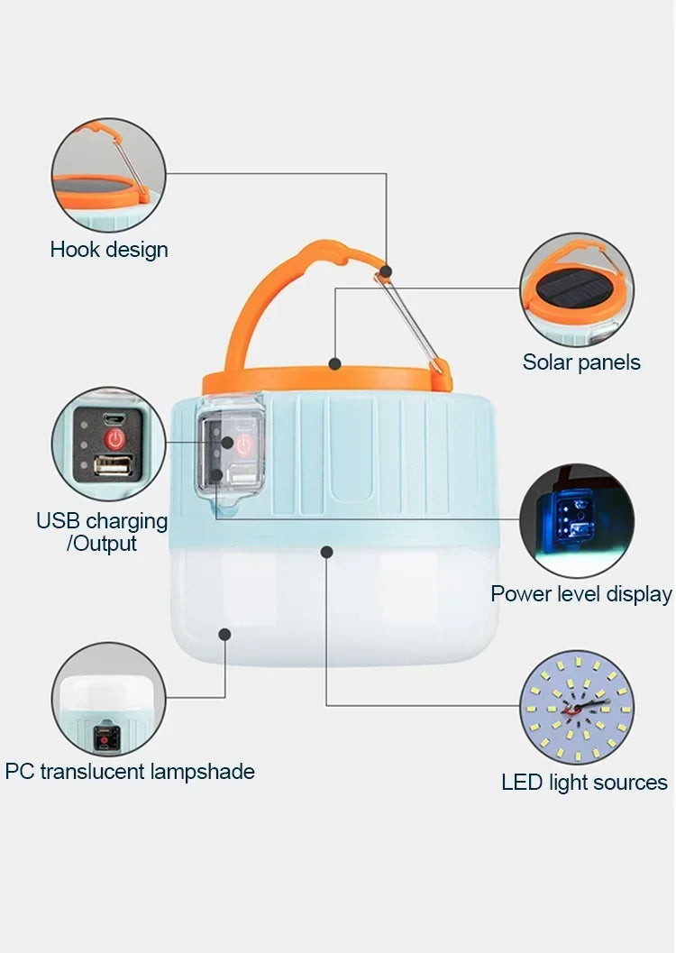 Linterna de camping portátil Power Bank Linternas LED de camping de mano impermeables para tienda de campaña al aire libre Foco recargable Linterna