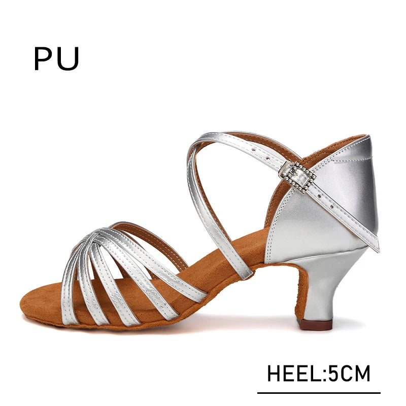 Chaussures de danse latine pour femmes SWDZM, talons hauts, tango, soirée dansante, sandales de salsa en satin pour filles, chaussures de bal de salon