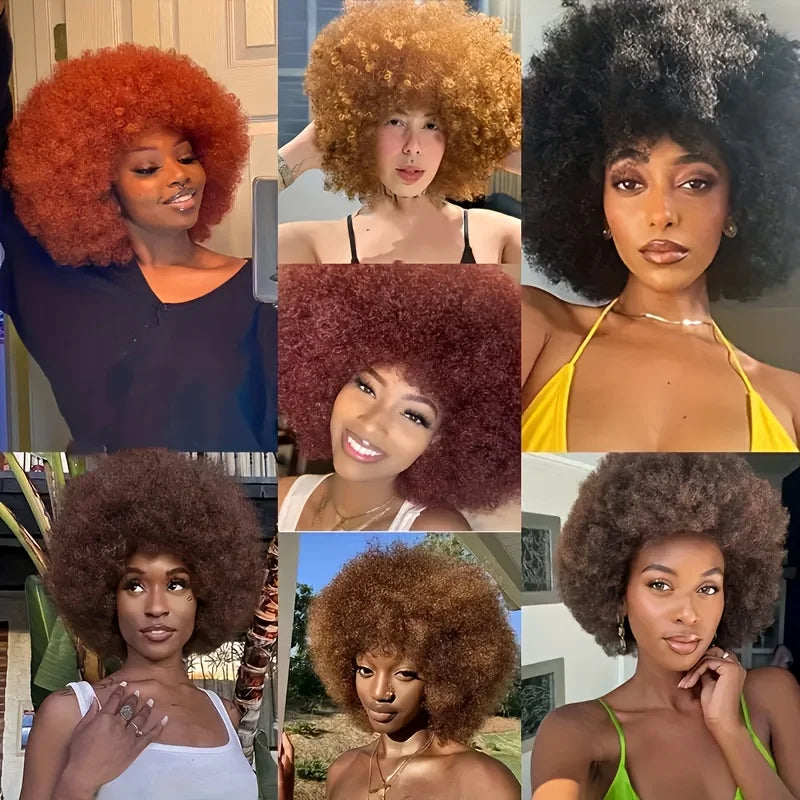Short Afro Kinky Curly Bob Wig Rose Net Cap For Full Machine Made Wig For Women 150% Density Short Hair Wigs Afro Wig