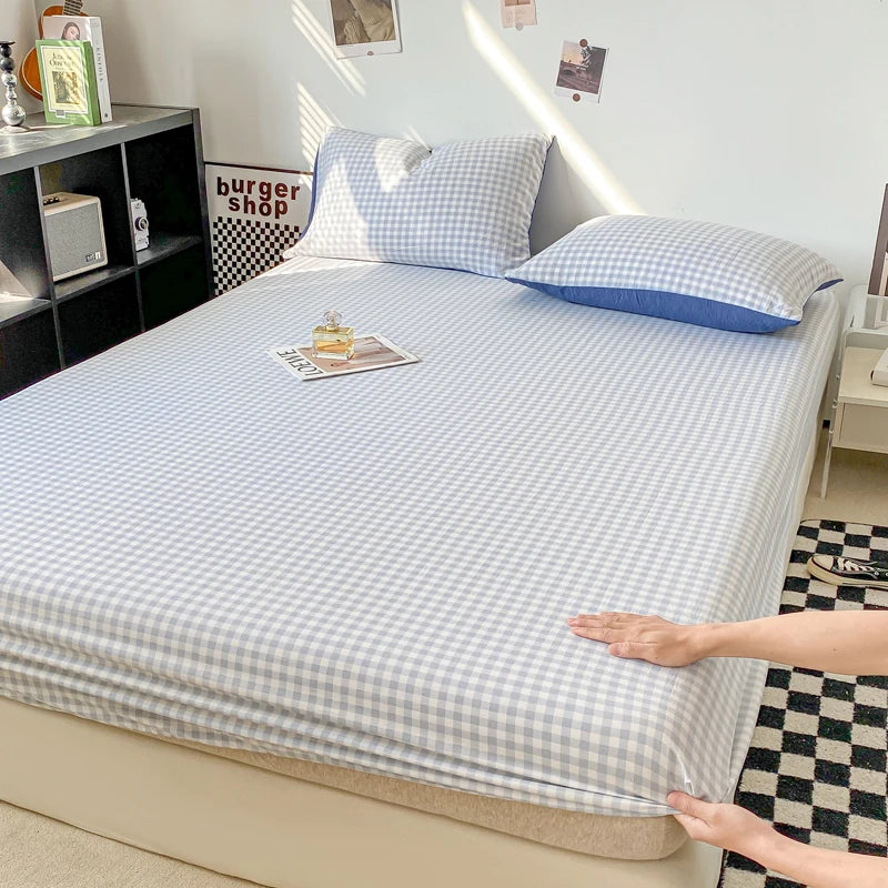 Sábana Ajustable Estilo Plaid, Funda de Cama Suave para la Piel, Sábana Elástica para Habitación de Niñas y Niños, Ropa de Cama para el Hogar (Sin Funda de Almohada)