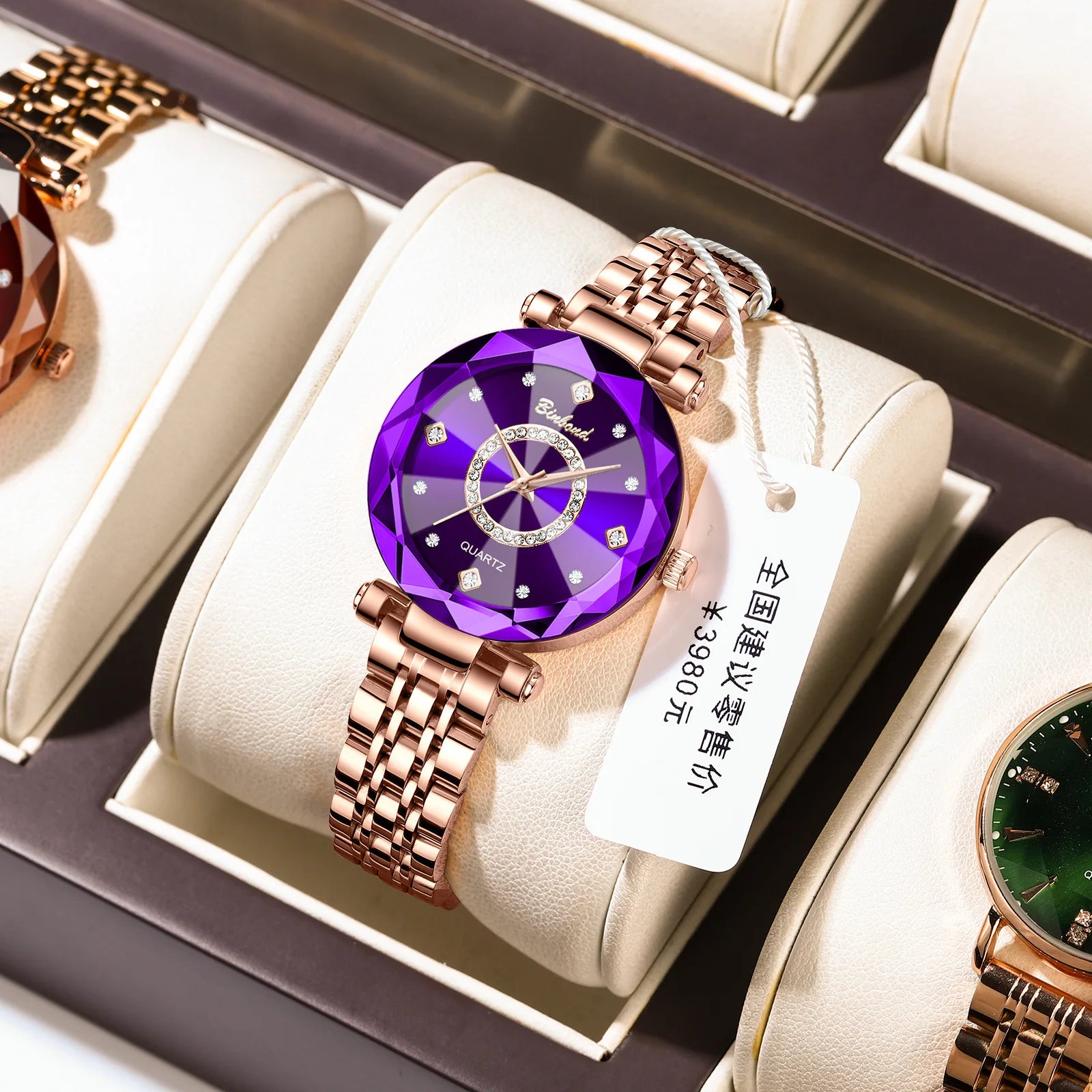 Reloj de Mujer de Lujo Ligero a la Moda con Diamantes, Reloj de Cuarzo Elegante Impermeable V005