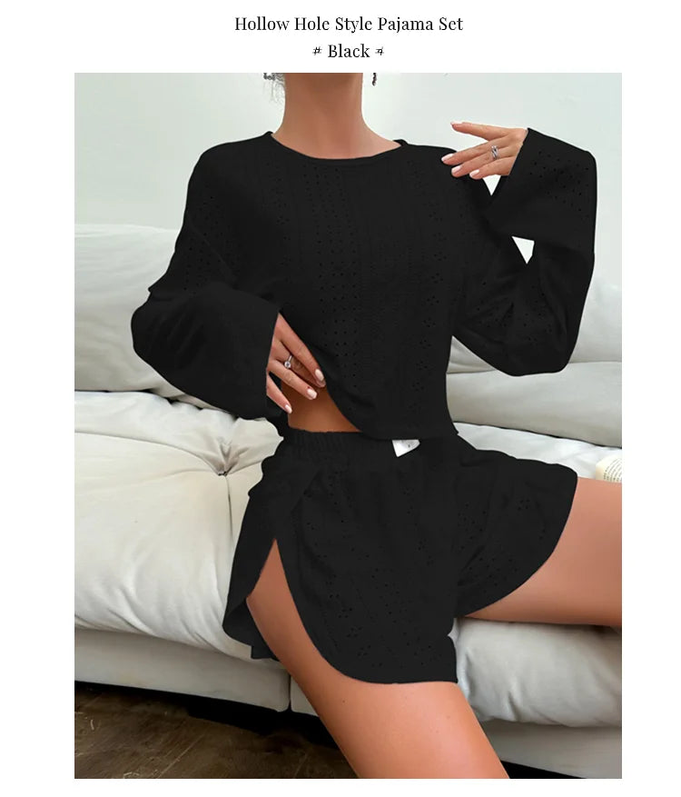 Conjunto de pijama para mujer, ropa de dormir, ropa de descanso, otoño, suave y cómodo, tops de manga larga con pantalones cortos, pijama de mujer, ropa de casa, 2 piezas