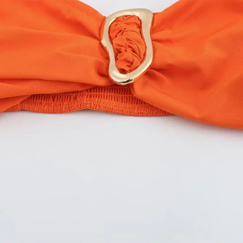 Sexy Bikini Top Skirt Set Women Long Lantern Sleeve Off Shoulder Cropped Tops Pleated Split Skirts 2025 Summer Lady Beach Outfit