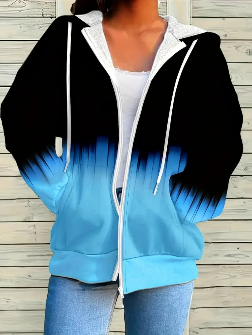 Sudadera con capucha y cremallera con degradado para mujer