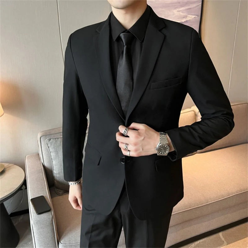 Suits for Men Korean Fashion Long Sleeve Slim Fit Wedding Business Blazer Black Professional Formal Suit Pants Sets Ropa Hombre