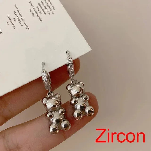 Pendientes colgantes de oso de gominola de acrílico bonitos para mujer, pendientes de aro de oso arcoíris CZ, joyería dulce de niña, moda coreana 2022
