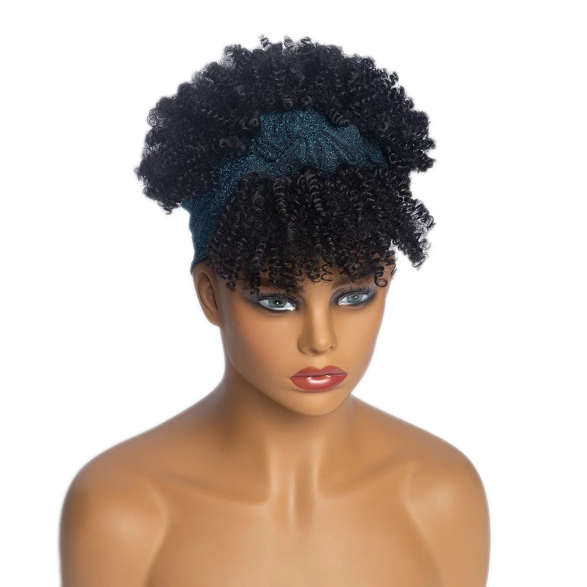 Fluffy Headband Wigs for Black Women Short Afro Kinky Curly Headwrap Wig High Temperature Natural Synthetic Headband Scarf Wig