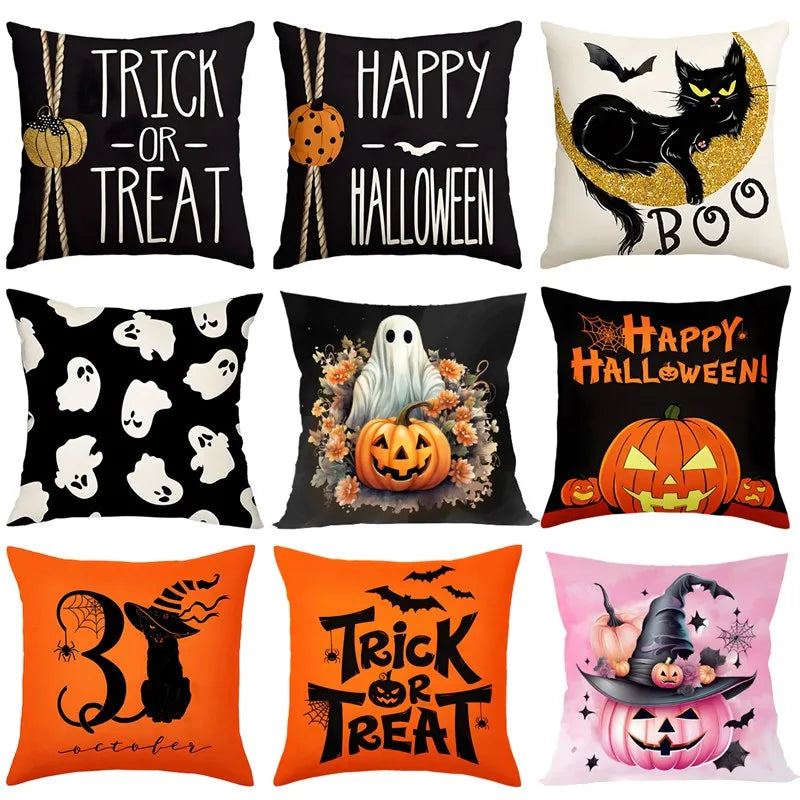Funda de cojín de lino de Halloween, funda de almohada con temática de truco o trato, funda de almohada de calabaza y fantasma de dibujos animados, decoración para fiesta de Halloween 2025