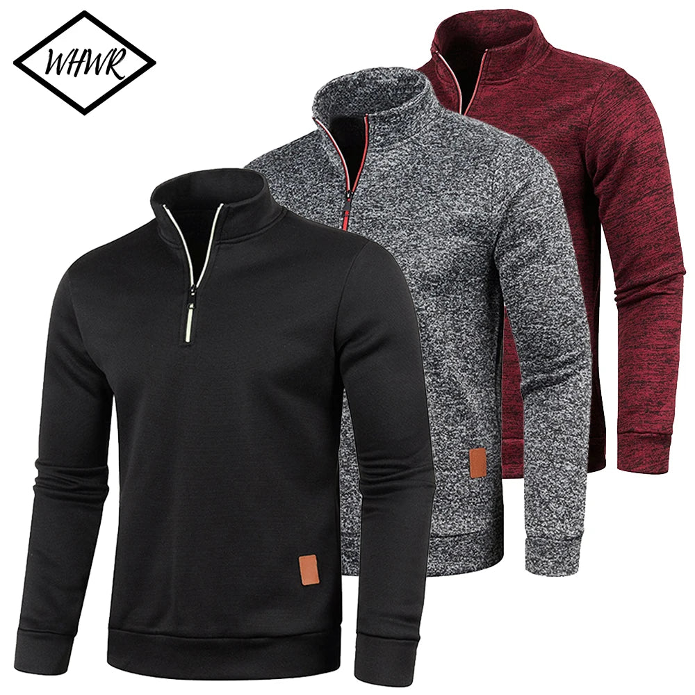 Sudadera de hombre, primavera, más gruesa, tipo pulóver, con media cremallera, para hombre, sudadera con capucha, sudadera de exterior, otoño, color liso, cuello alto
