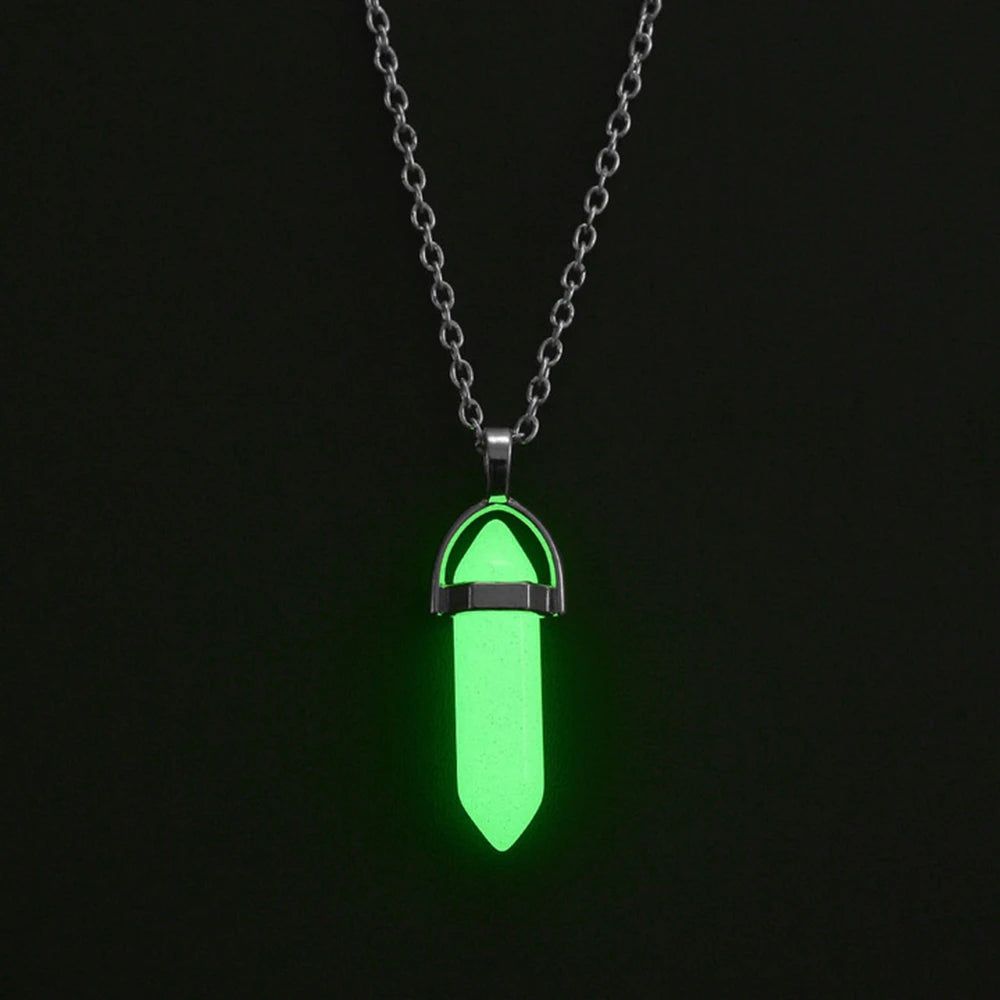 Juego de 2 unidades de collares magnéticos con colgante de corazón y columna hexagonal luminosa, de piedra natural, con colgante geométrico, para parejas, regalos de joyería