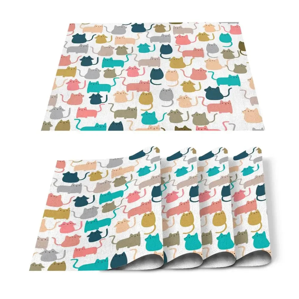 Individuales para mesa de comedor con diseño de gato, animal, lindo, blanco y negro, para mascotas, para cocina, bar, posavasos