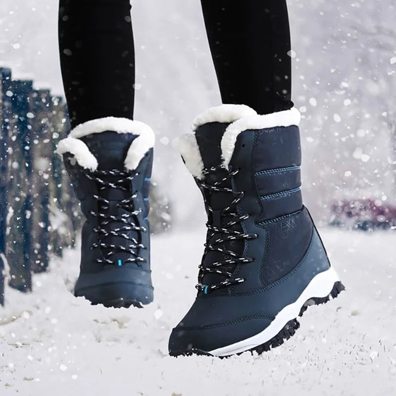 Women Boots Waterproof Heels Boots For Winter Tren Platform Ankle Boots Keep Warm Snow Shoes Plush Outdoor Short Boots