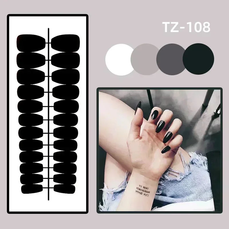 24 Uñas postizas simples con diamantes rotos, cortas, cuadradas, a presión, con diseño de ballet, cobertura completa, color blanco degradado