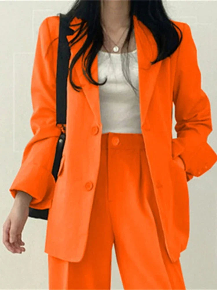 Women’s 2-Piece Elegant Suit Set – Korean Style Jacket & Pants for Spring & Autumn