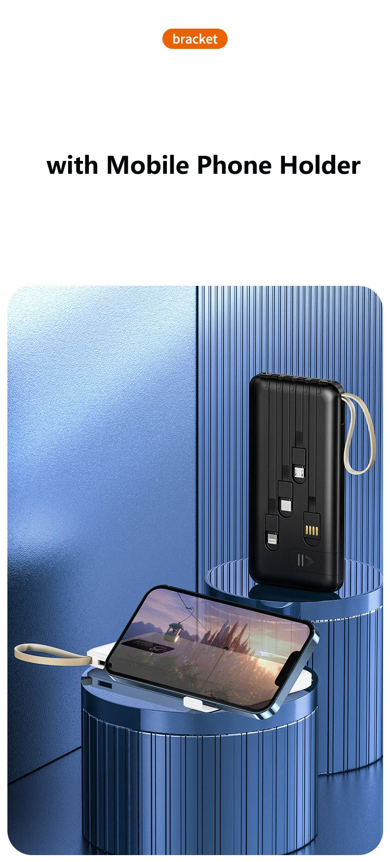 Power Bank 20000mAh Cable Integrado Cargador Portátil Batería Externa para Teléfono Móvil Carga Rápida Powerbank para iPhone 14 Xiaomi Mi