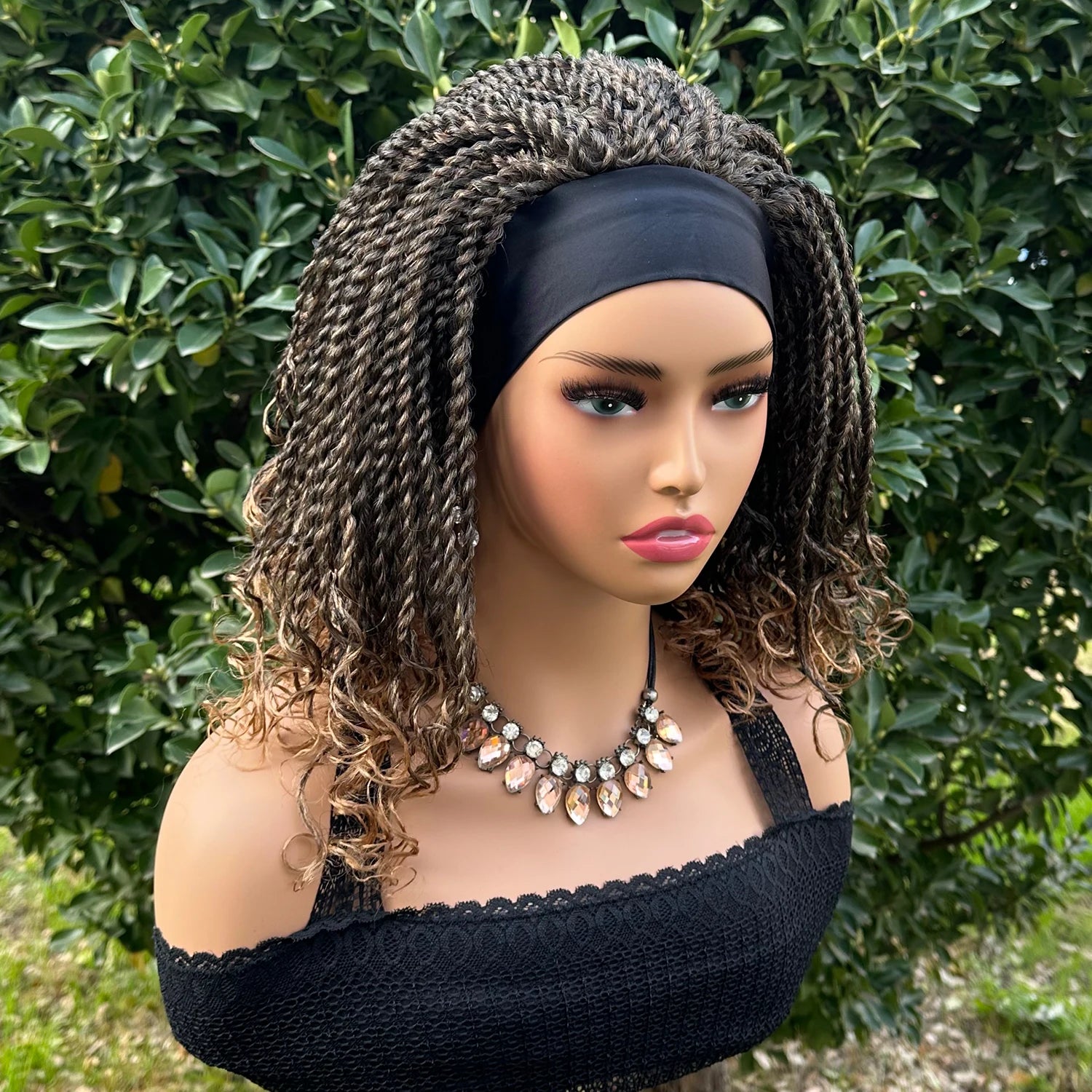 Pelucas de diadema trenzadas de giro corto de 12 pulgadas, peluca trenzada sintética para mujeres negras, extensión de pelucas de cabello trenzado de ganchillo