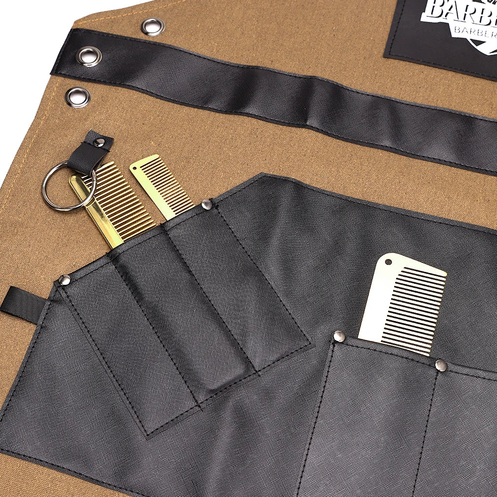 Delantales de barbero, uniforme de cocina para peluquero, delantal impermeable de tela con bolsillo para salón de barbería