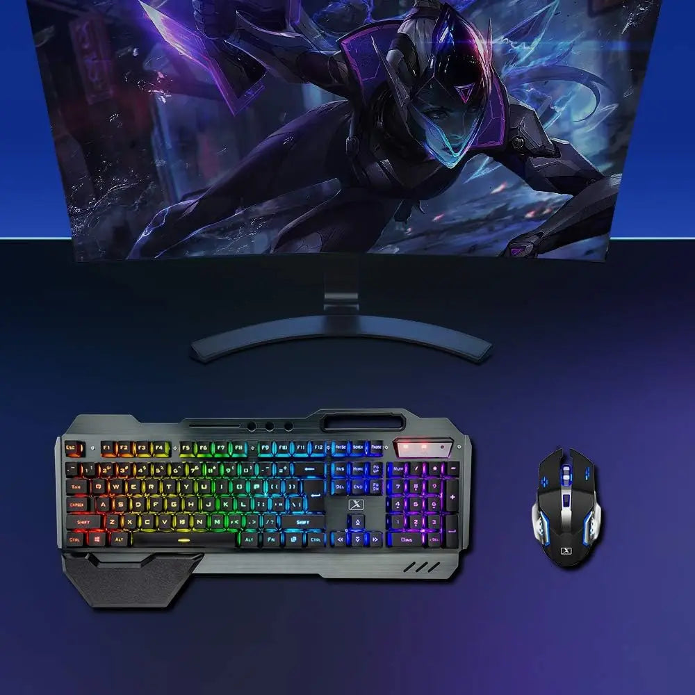 Teclado y ratón inalámbricos K680 para videojuegos, teclado retroiluminado LED arcoíris con panel metálico y batería recargable de 3800 mAh