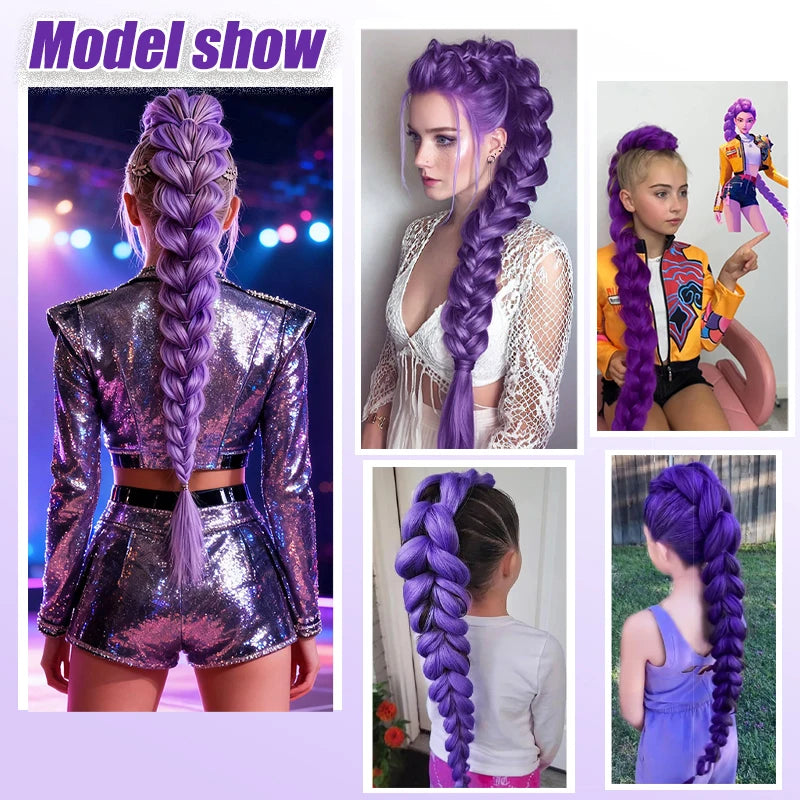 Devil Hunting Girl Group Wig Horsetail Purple Wig Braid Gold Fried Dough Twists Braid