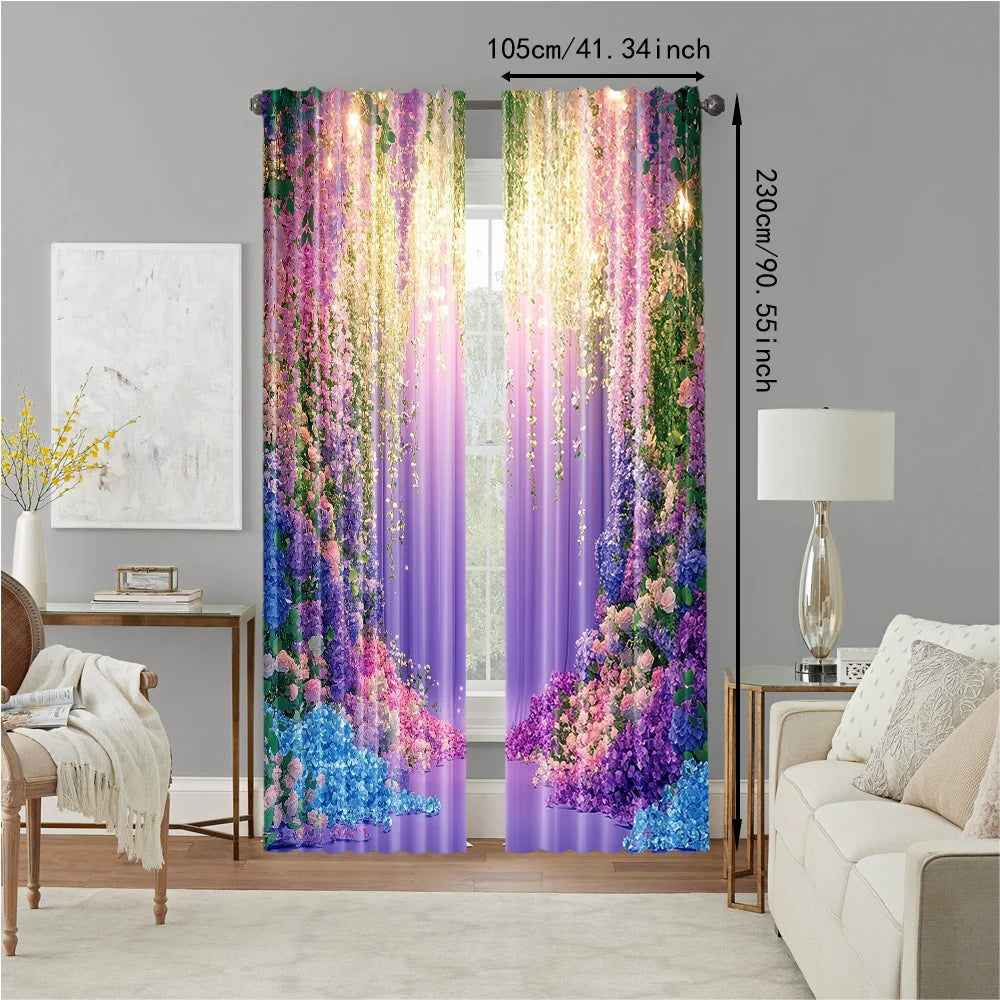 2 Piezas Cortina de Ventana Multiusos Ensoñadora Material de Poliéster Elegante Patrón Floral Diseño de Cortinas para Ventana Estética para la Decoración de Habitaciones